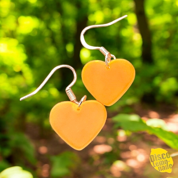 DiscoLemonade Orange Neon Heart Acrylic Dangle Earrings Ltd Ed - Picture 2 of 3